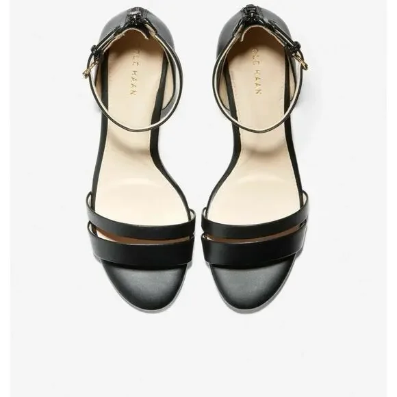 Women's Cole Haan Abriella 7M Leather Wedge Sandals Low Heel Classy Black Office - Picture 11 of 11